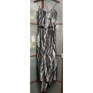 Jessica McClintock Vintage Dress Gown Grey Metallic Bow Hi Low Asymmetrical Sz 6